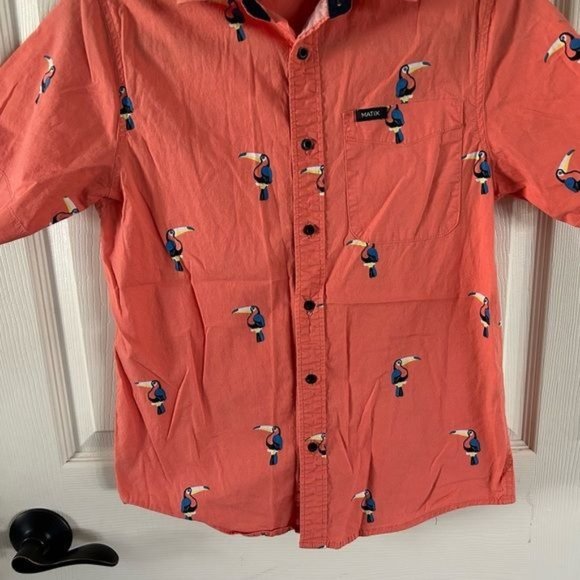Matix Boys Orange Toucan Short Sleeve Button Up Shirt, Sz Large - Picture 4 of 14